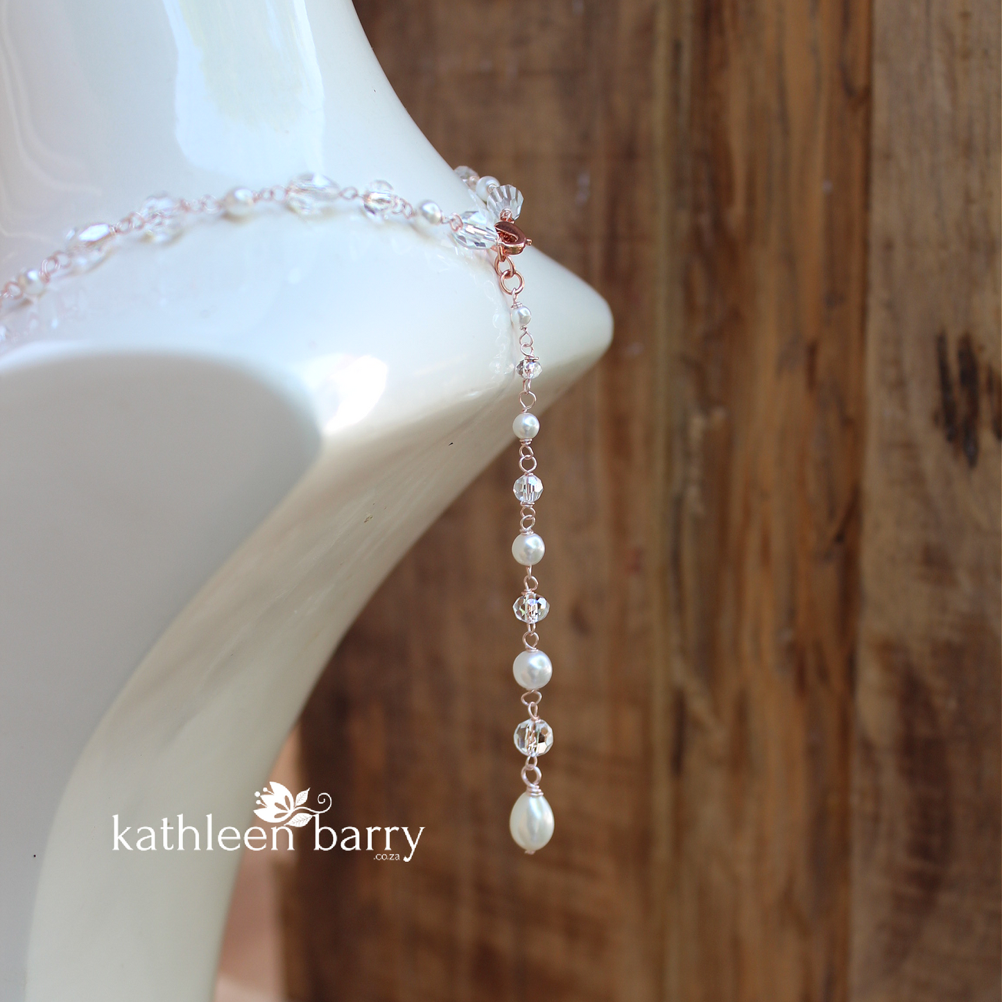 Frances crystal pearl back drop necklace - Available in Silver, gold or rose gold plated finish - 3 PEARL COLORS AVAILABLE