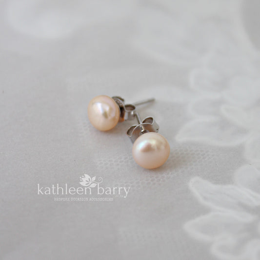 Fresh water pearl studs - Natural pearl warm pink with Sterling silver - Sizes 7mm limited stock