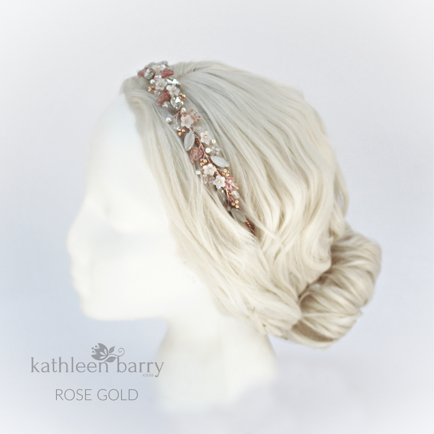 Freya floral jewelled headband - color variations on wirework, leaves & pearls available