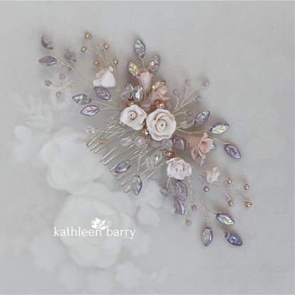 Gardenia statement floral and pearl hairpiece -  Custom color options available