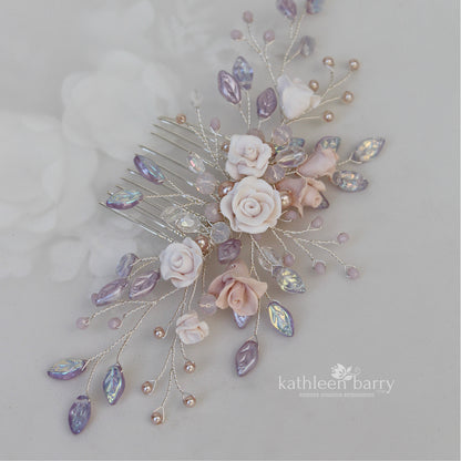 Gardenia statement floral and pearl hairpiece -  Custom color options available