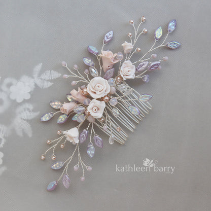 Gardenia statement floral and pearl hairpiece -  Custom color options available