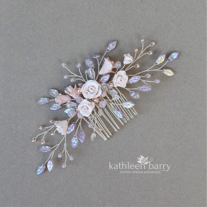 Gardenia statement floral and pearl hairpiece -  Custom color options available