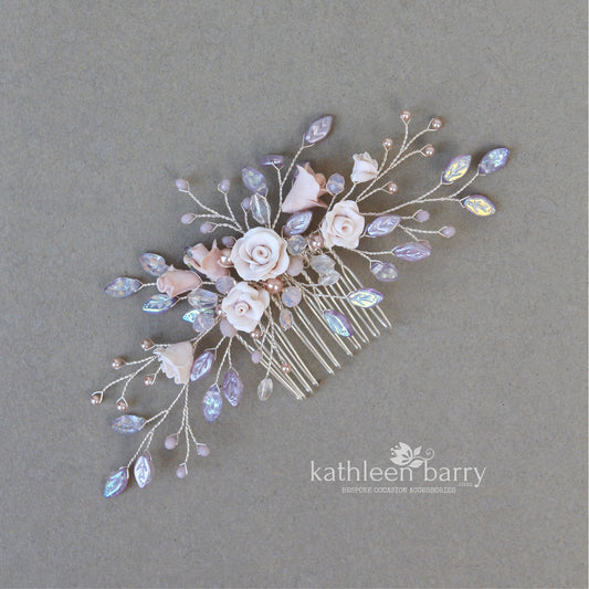 Gardenia statement floral and pearl hairpiece -  Custom color options available