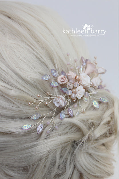 Gardenia statement floral and pearl hairpiece -  Custom color options available