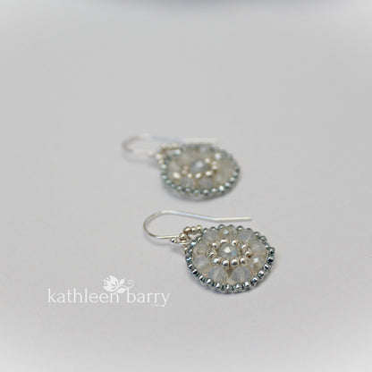 Dainty mandala earrings - seafoam and silver - Colors to order - Limited edition