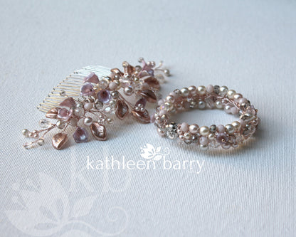 Renice floral leaf hair comb crystal & pearl - color options available