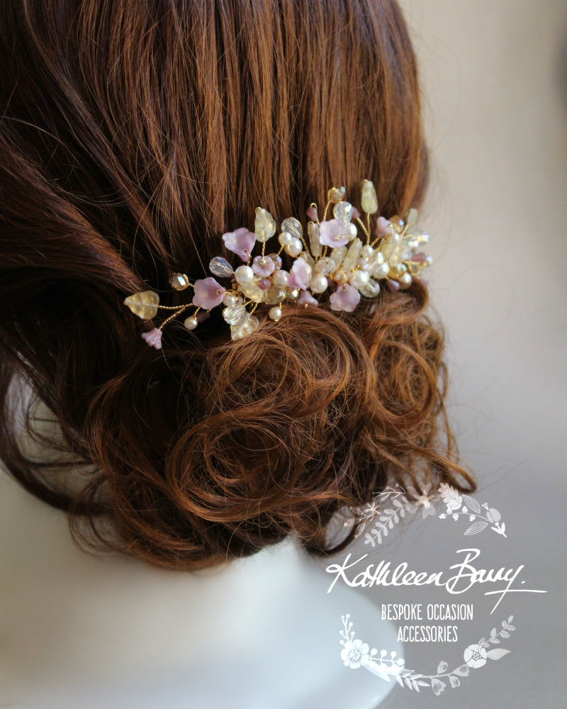 Jackie Bridal Hair Comb - Lavender Plum Gold - Wedding Accessories