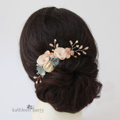 Laetitia floral hair comb rose gold, gold or silver burgundy & blush pink - Custom colors to order