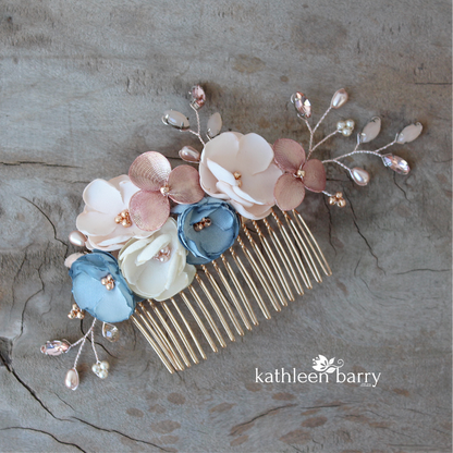 Laetitia floral hair comb rose gold, gold or silver burgundy & blush pink - Custom colors to order