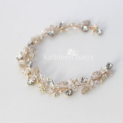 Lisa crystal pearl floral pin hair vine, rose gold, gold or silver