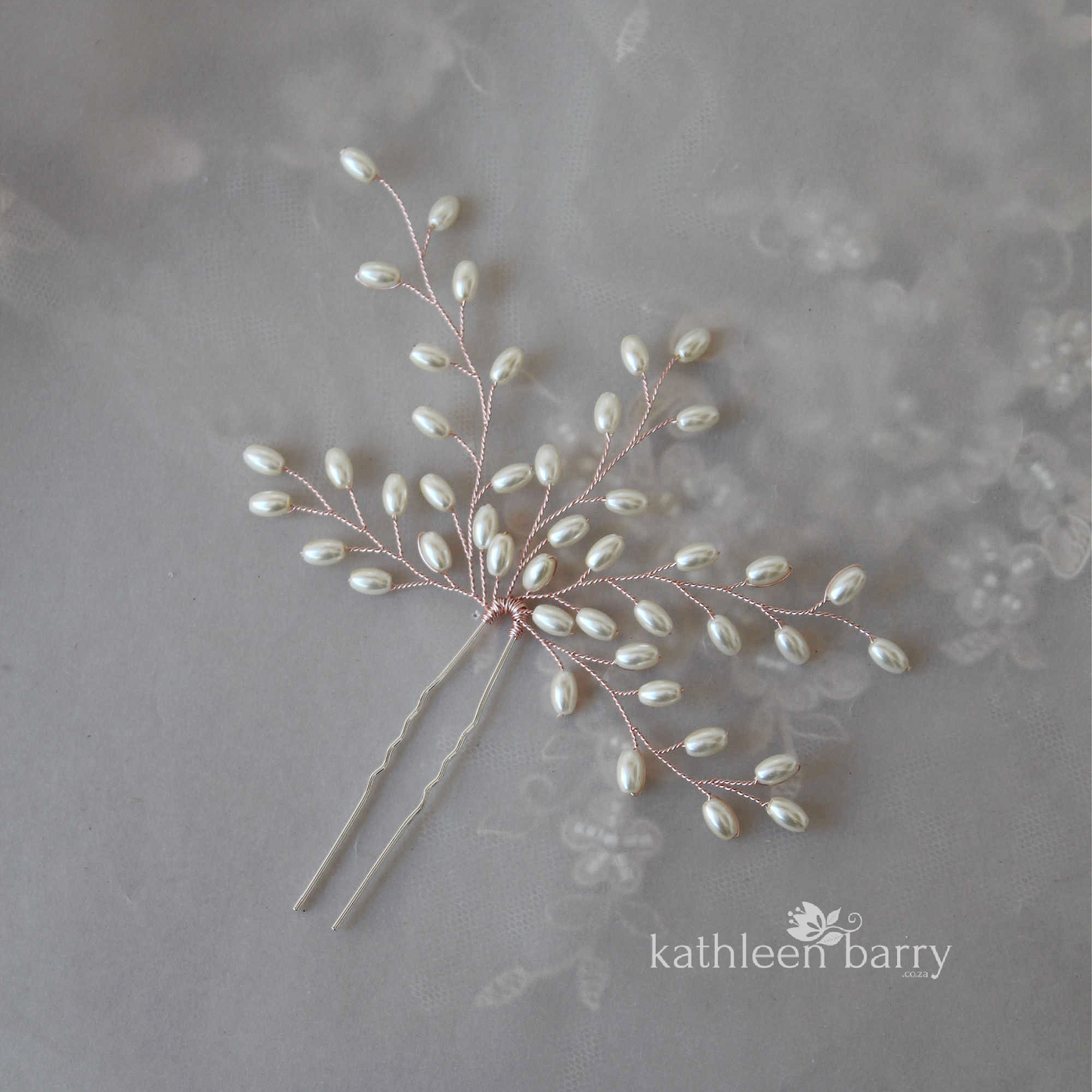 Grace Czech glass pearl Bridal hair pin, gold, rose gold, bright copper or silver finish