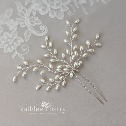 Grace Czech glass pearl Bridal hair pin, gold, rose gold, bright copper or silver finish