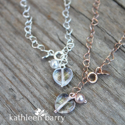Heart chain bracelet, Sterling silver or Rose gold plated over sterling silver - Limited stock