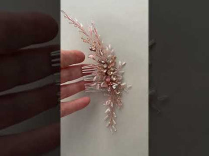 Gillian feathered leaf Rose gold bright copper hairpiece - available in Rose gold, Gold or Silver