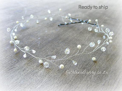 Samantha Crystal Bridal Hair Vine - SILVER, ROSE GOLD OR GOLD (3 PEARL COLORS AVAILABLE)