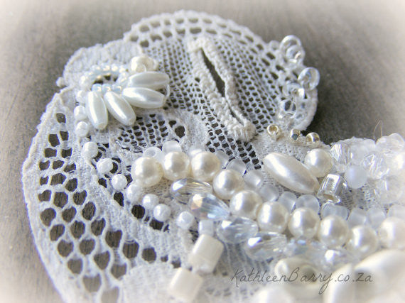 Bridal cuff bracelet lace crystal pearl  - ivory & cream