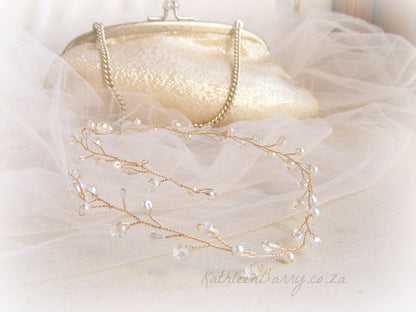 Ethereal Golden Bridal wreath - Crystal & or Pearl - gold bridal wreath - hair vine