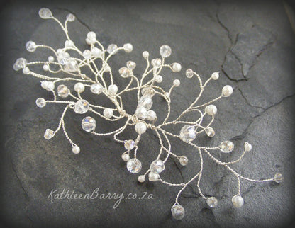 Olivia Bridal Hair Piece comb - Crystal & or Pearl - Color options silver or gold, pearl options, white, ivory soft pink/blush