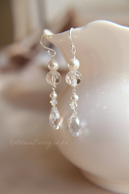 Clare Earrings Crystal & Pearl Gold, silver or rose gold option