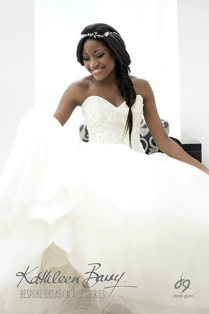 Tracy crystal pearl headband, delicate sculpted fabric flowers and glass leaves - colors available