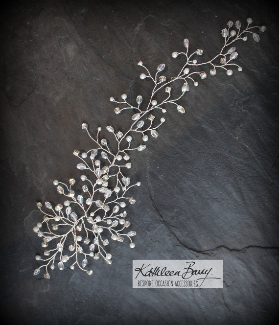 Mich Hairpiece hair vine - Rhinestones, crystal & Pearl - Available in Silver, gold and rose gold