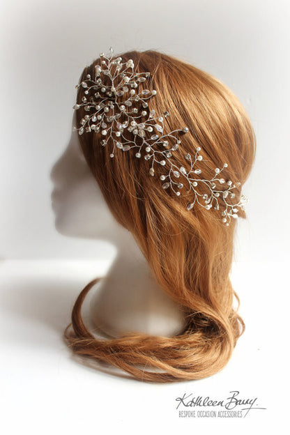Mich Hairpiece hair vine - Rhinestones, crystal & Pearl - Available in Silver, gold and rose gold
