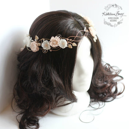 Melissa Bridal crown blush pink and ivory, rose gold toned, flower crown / wreath