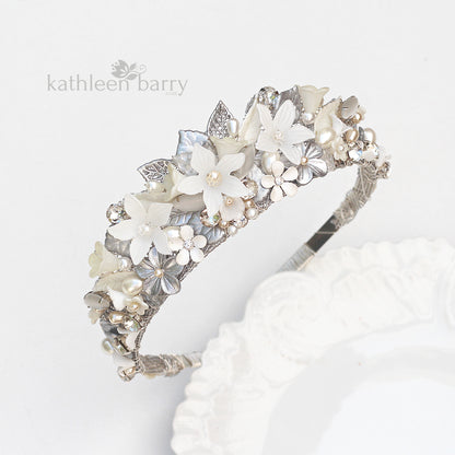 Amy Golden bronze botanical crown with rhinestones and pearls - Colors available