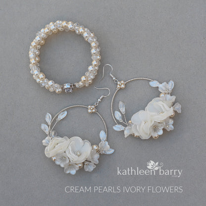 Jemma floral hoop earrings - Rose gold, gold or silver - Pale pink, ivory or white