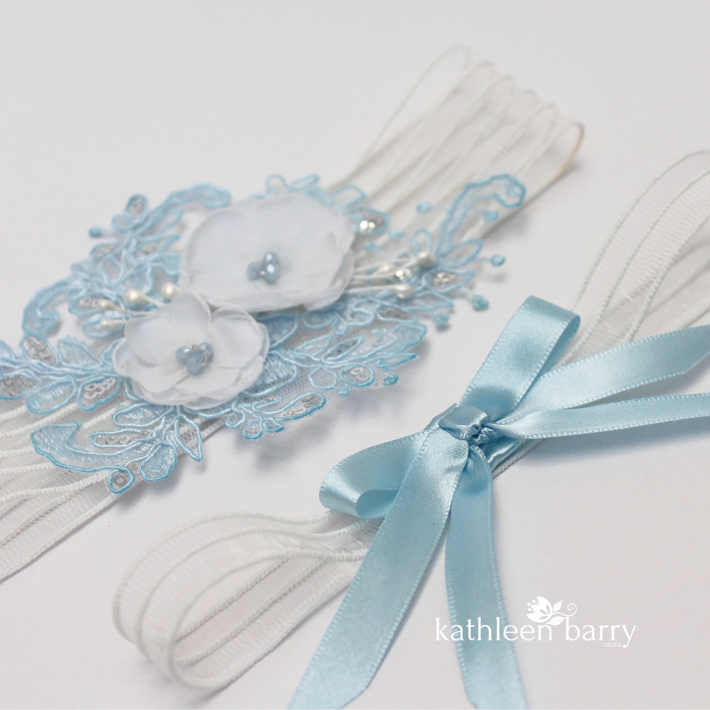 Jess Floral lace garter -  Color options available : pale blue variation
