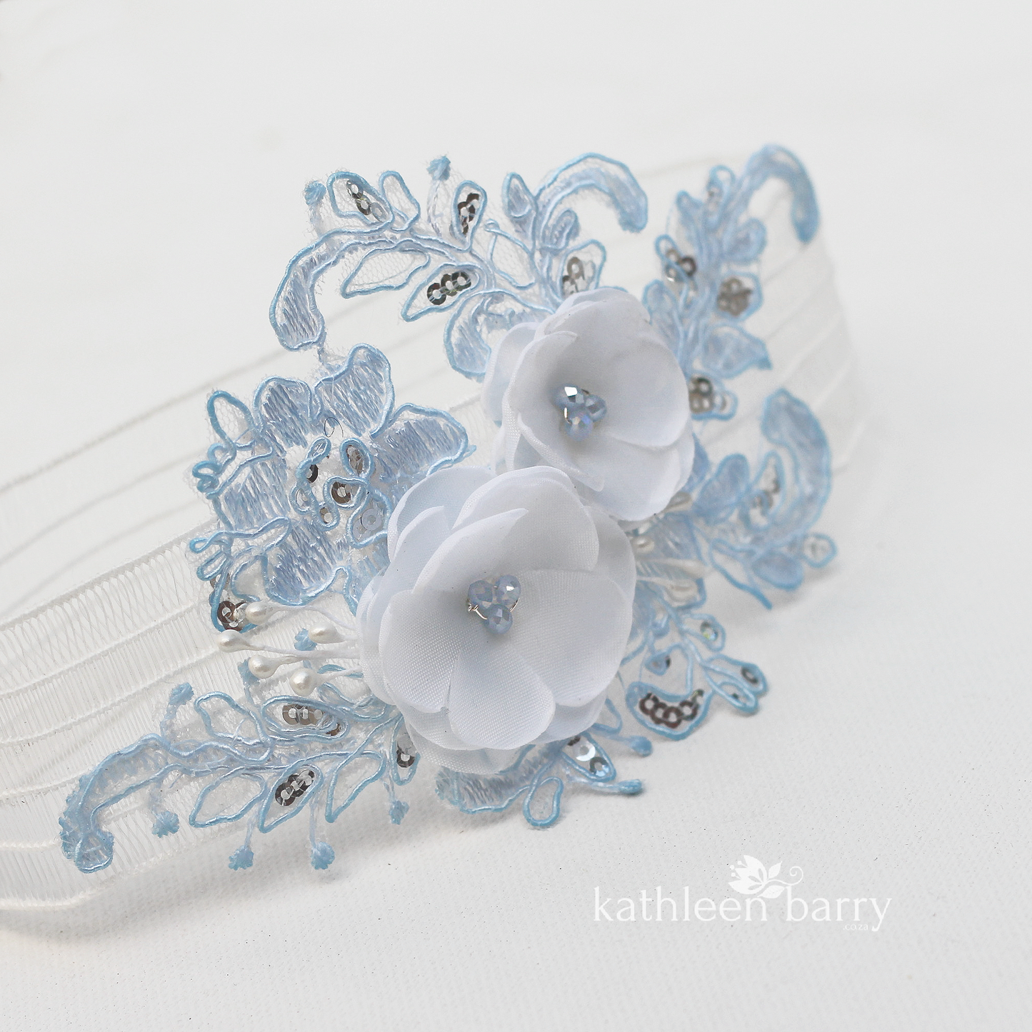 Jess Floral lace garter -  Color options available : pale blue variation