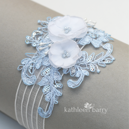 Jess Floral lace garter -  Color options available : pale blue variation