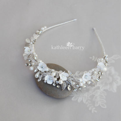 Jolene flower and rhinestone crystal pearl tiara style headband - Color options available - Limited stock available