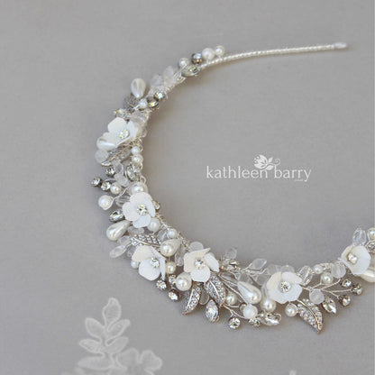 Jolene flower and rhinestone crystal pearl tiara style headband - Color options available - Limited stock available
