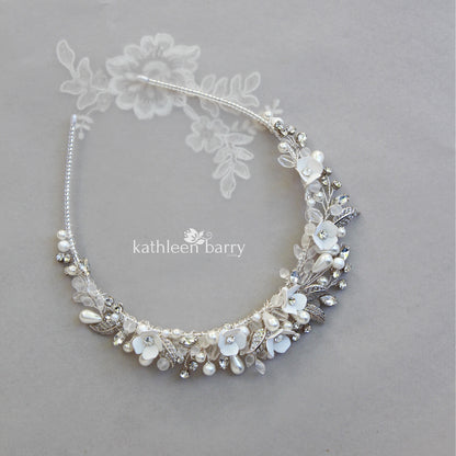Jolene flower and rhinestone crystal pearl tiara style headband - Color options available - Limited stock available
