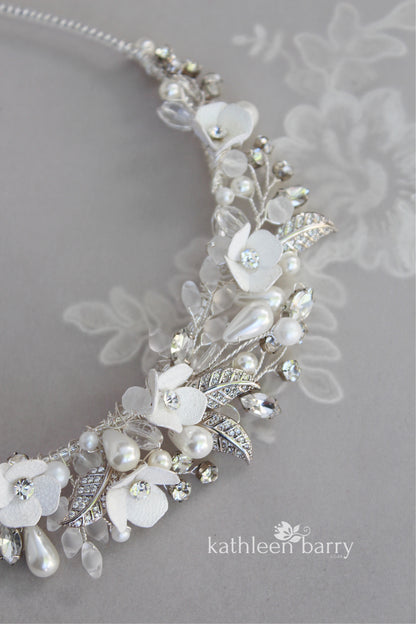 Jolene flower and rhinestone crystal pearl tiara style headband - Color options available - Limited stock available
