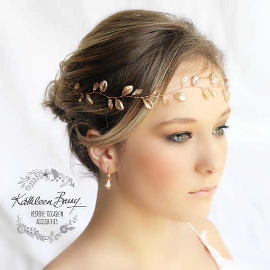 metallic leaf hair vine, wreath rose gold south africa bridal accessories