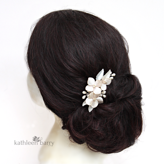 Bridal hair clip dainty off white nude pearl detailing colors to order