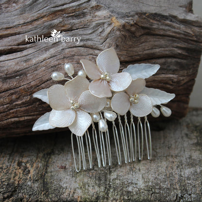 Bridal hair clip dainty off white nude pearl detailing colors to order