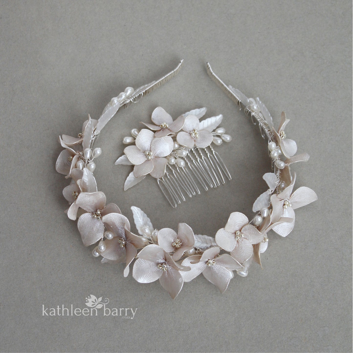 Kerryn floral hair comb pearl or headband and silver detailing - Color options available