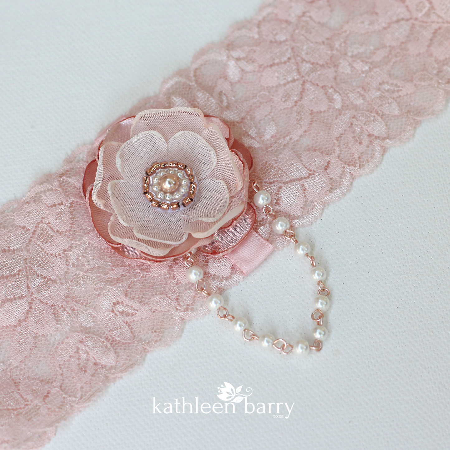 Kim Garter soft pink, pearl detailing - rose gold, gold or silver detailing