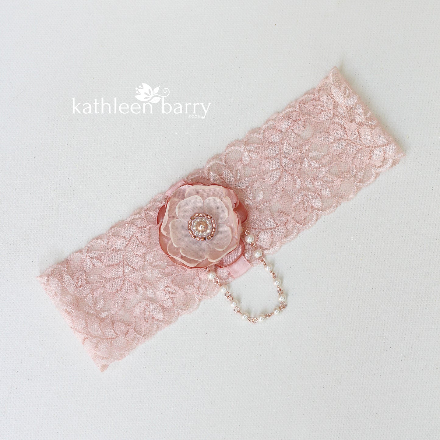 Kim Garter soft pink, pearl detailing - rose gold, gold or silver detailing