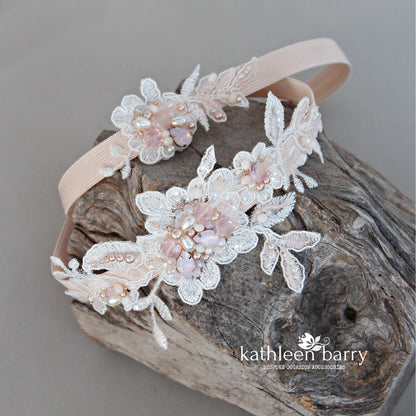 Larissa herloom Lacel garter set of two or individually - Opalescent Rhinestone, crystal and pearl FROM