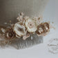 lace flower hair clip coffee  taupe veil comb