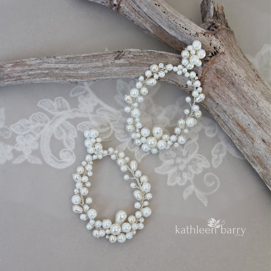 Lelani pearl hoop statement earrings available in White, cream or blush pink