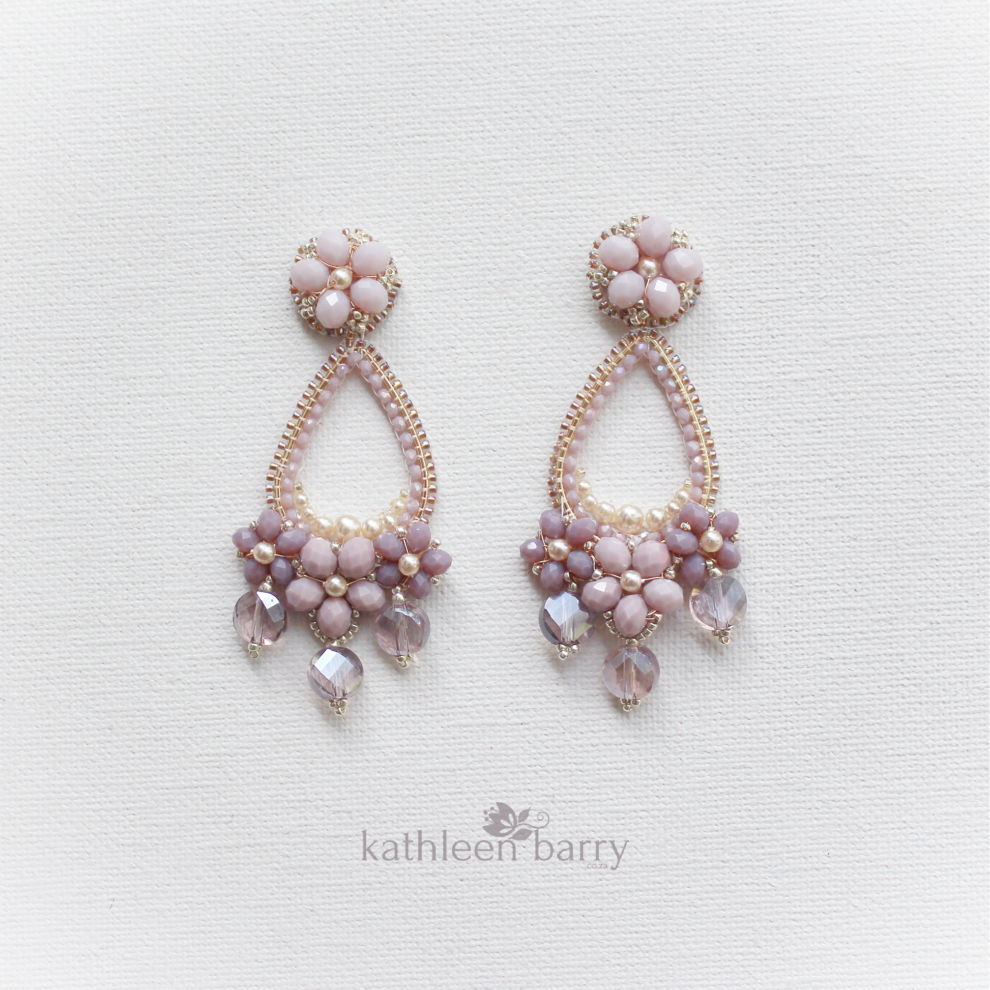 Statement lilac flower chandelier earrings purple mauve online shop