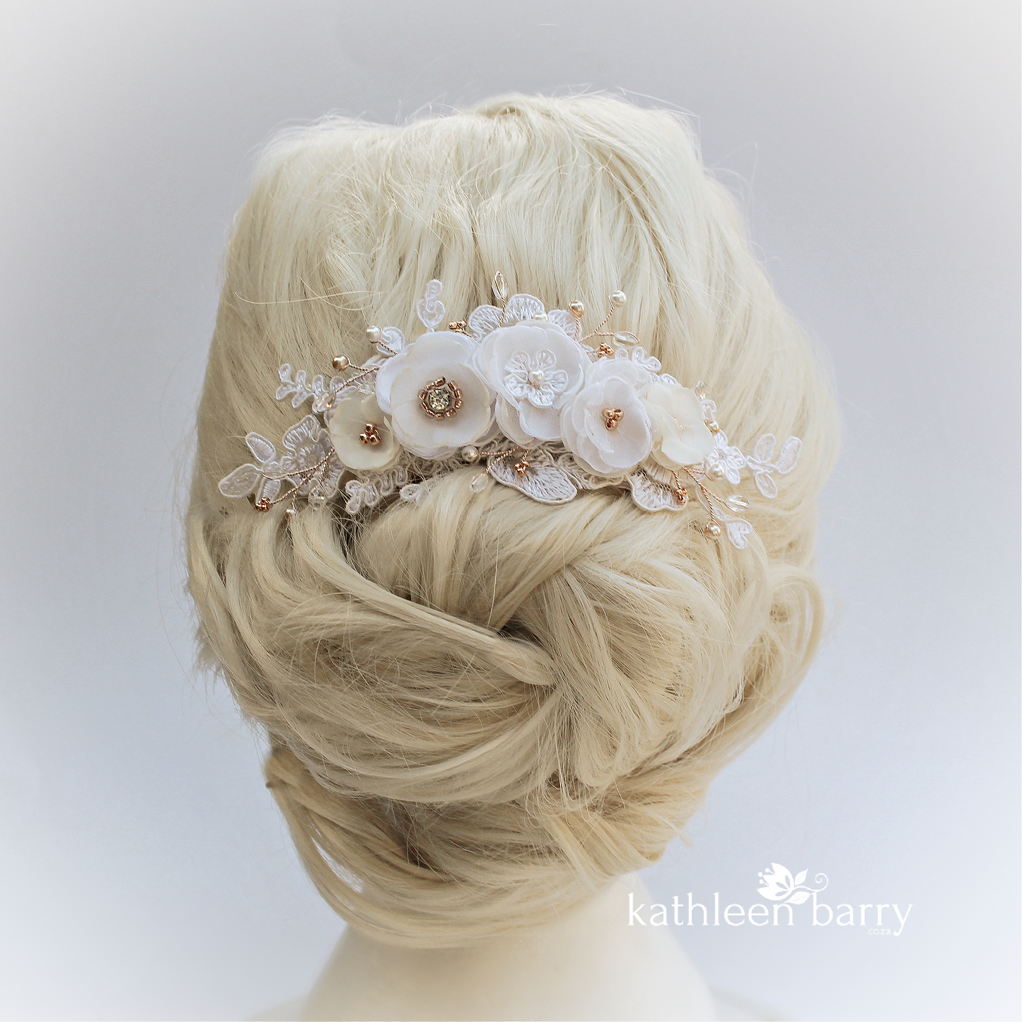 lace flower hair clip ivory rose gold veil comb