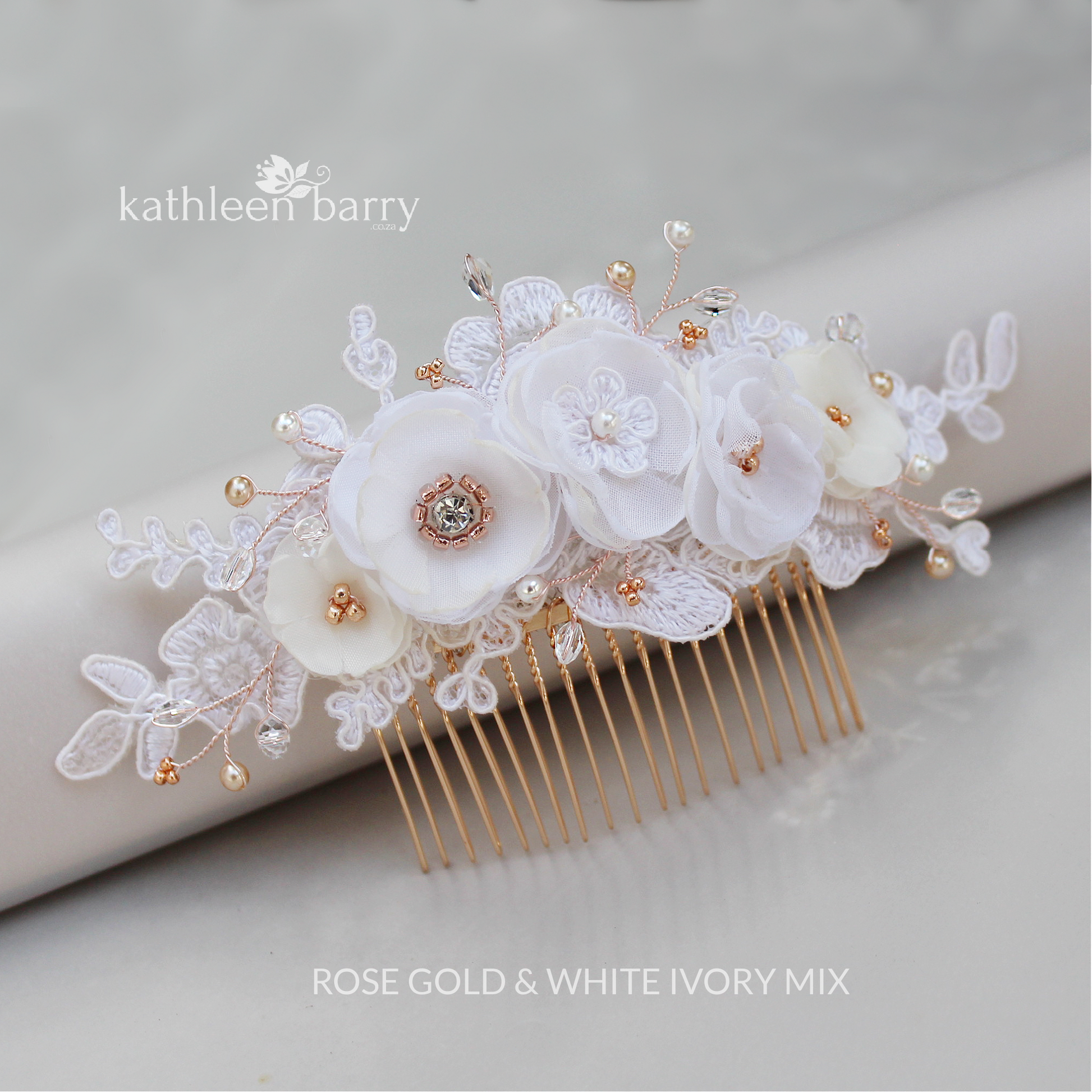 lace flower hair clip ivory rose gold veil comb