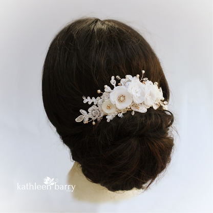 lace flower hair clip ivory rose gold veil comb